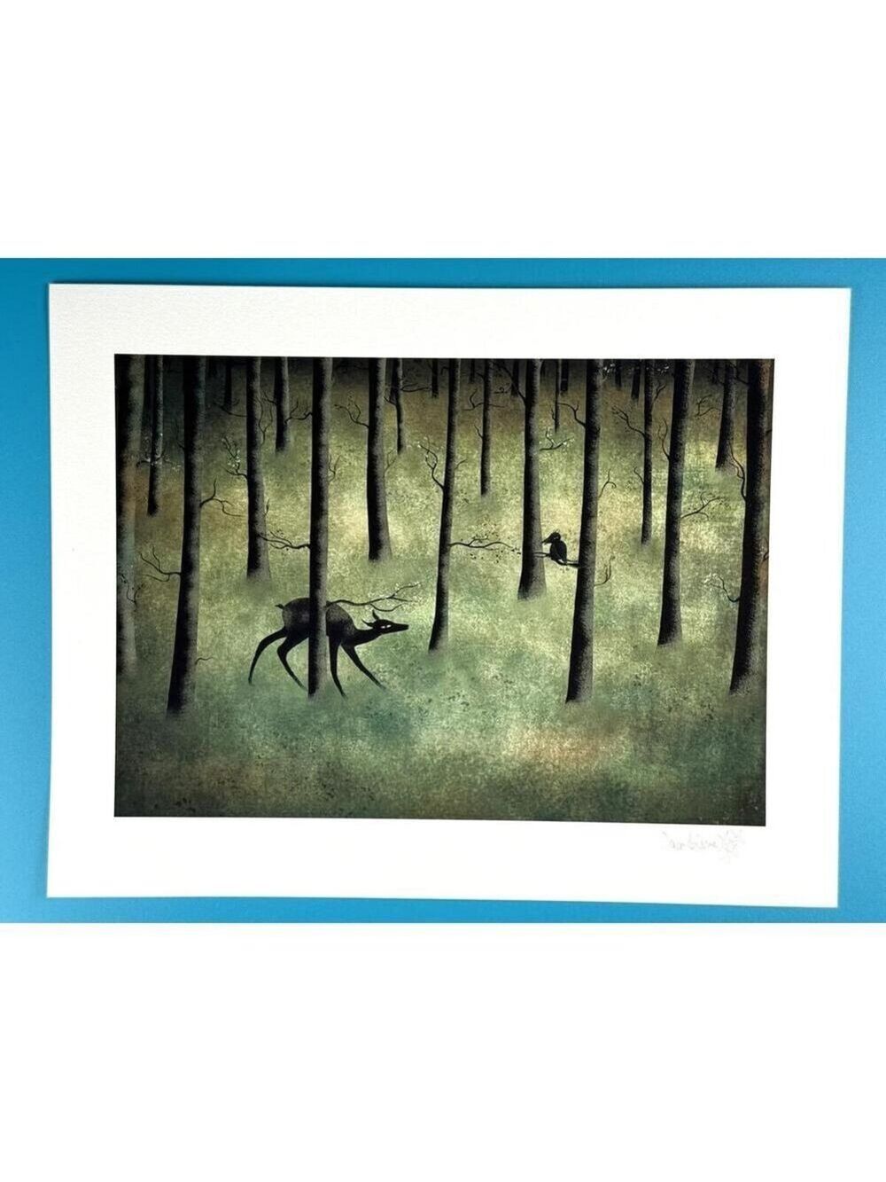 Sandrine Mercier Little Deer in Forest Signed Fantasy Giclee Art Print
